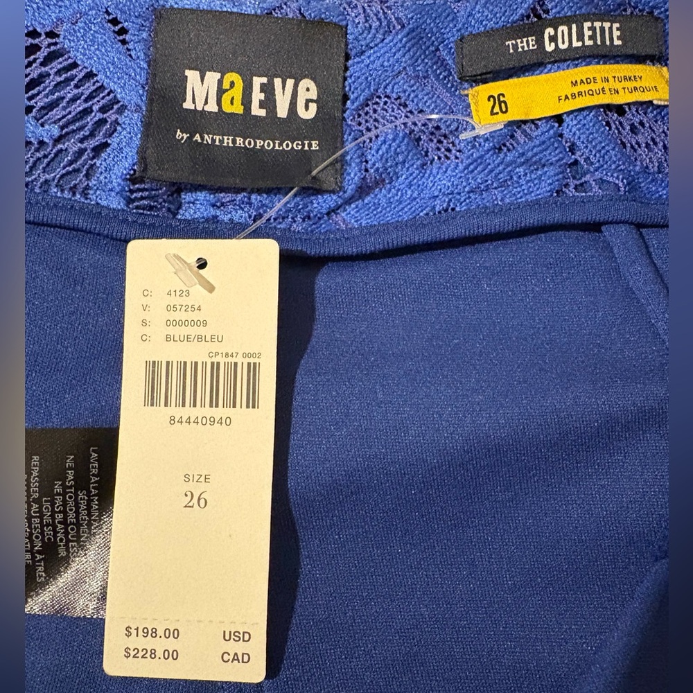 Anthropologie Maeve NWT Colette Electric Blue Lace Cropped Trousers, Size 26 - Picture 3 of 7